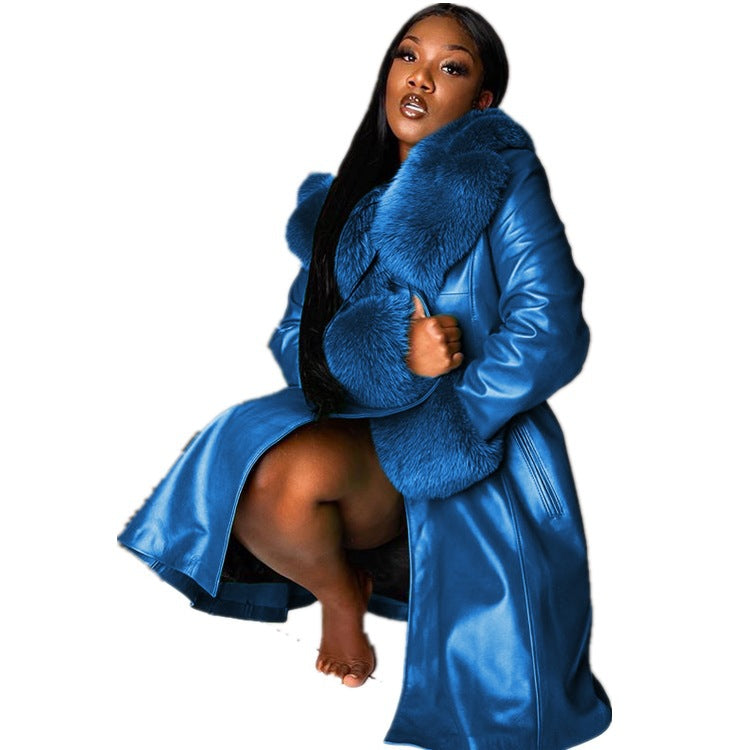 Solid Color Polo Collar Long Fur Jackets