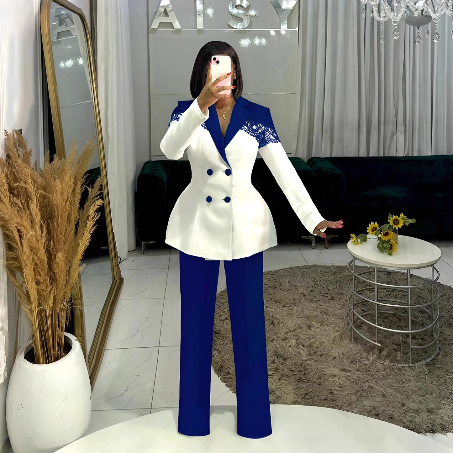 Leisure Commute Elegant Waist Slim Elastic Lace Jeans