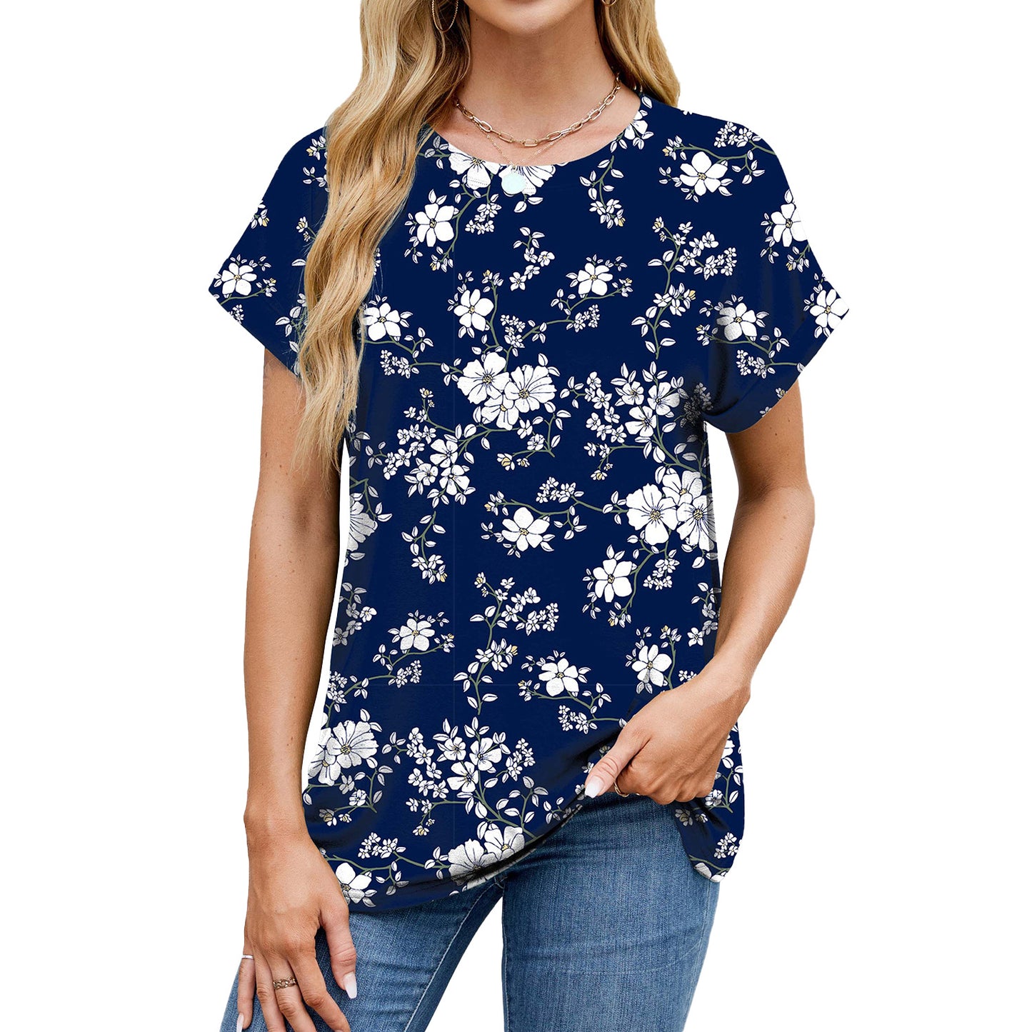 Women's Summer Printed Round Neck Loose Sleeves Women's T-shirt
