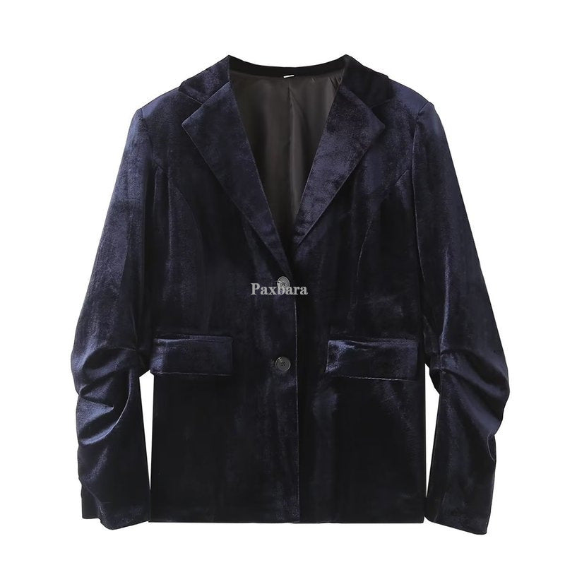 Women's Elegant Veet Pleated Long Sleeve Figure Blazers