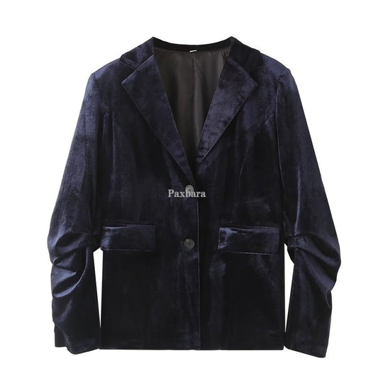 Women's Elegant Veet Pleated Long Sleeve Figure Blazers