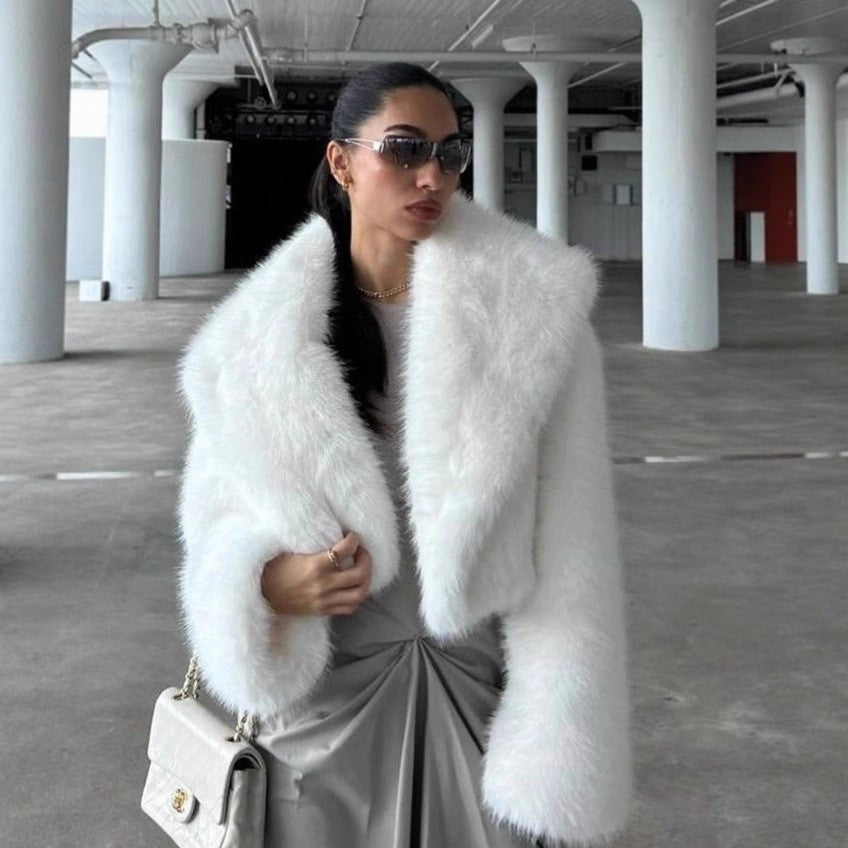 Elegant Lapel Fur Female Fluffy Soft Coats