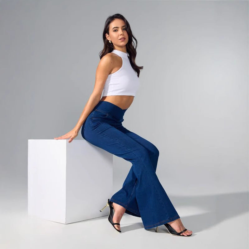 Women's Fashionable High Waist Skinny Elastic Cross Jeans