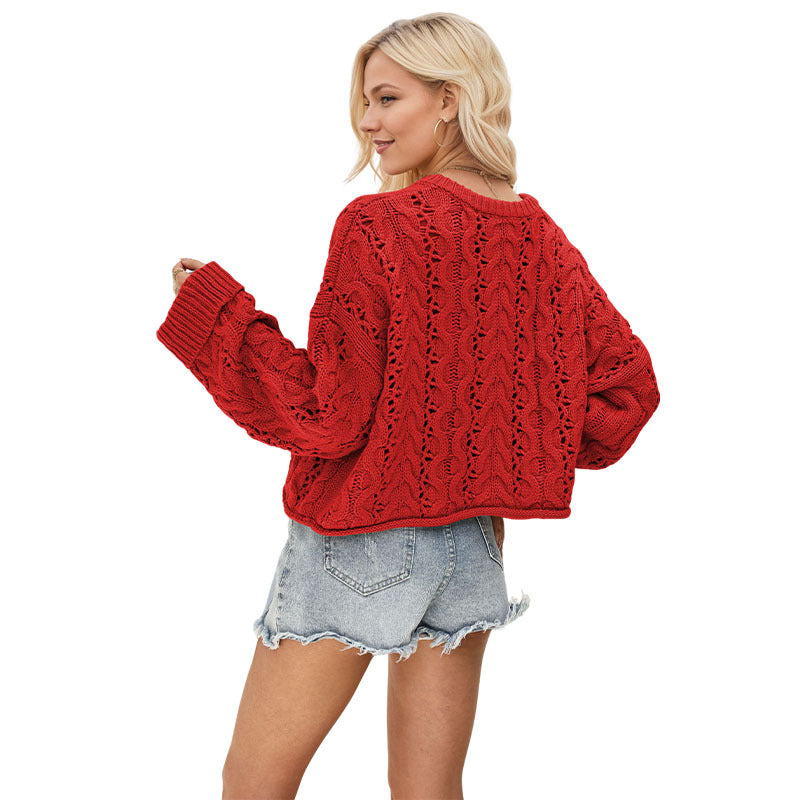 Women's Button Pullover Personalized Twist Loose Solid Sweaters