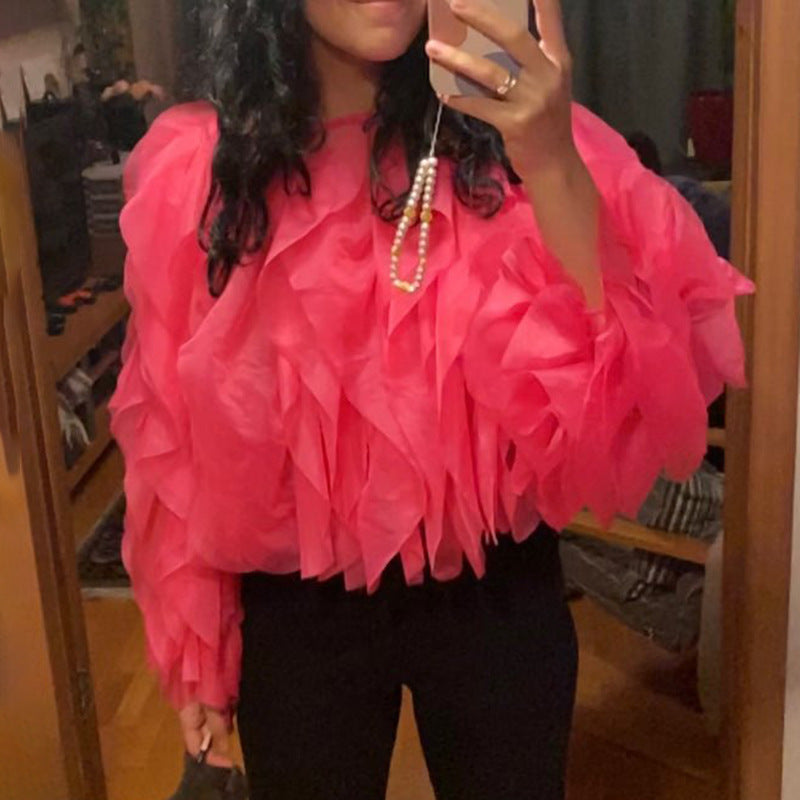 Women's Spring Cool Long Sleeve Layered Ruffled Blouses