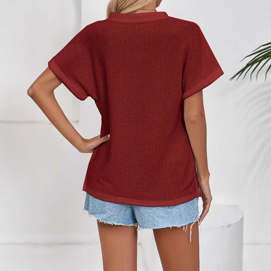 Attractive Women's Casual Sleeve Waffle Button Shorts
