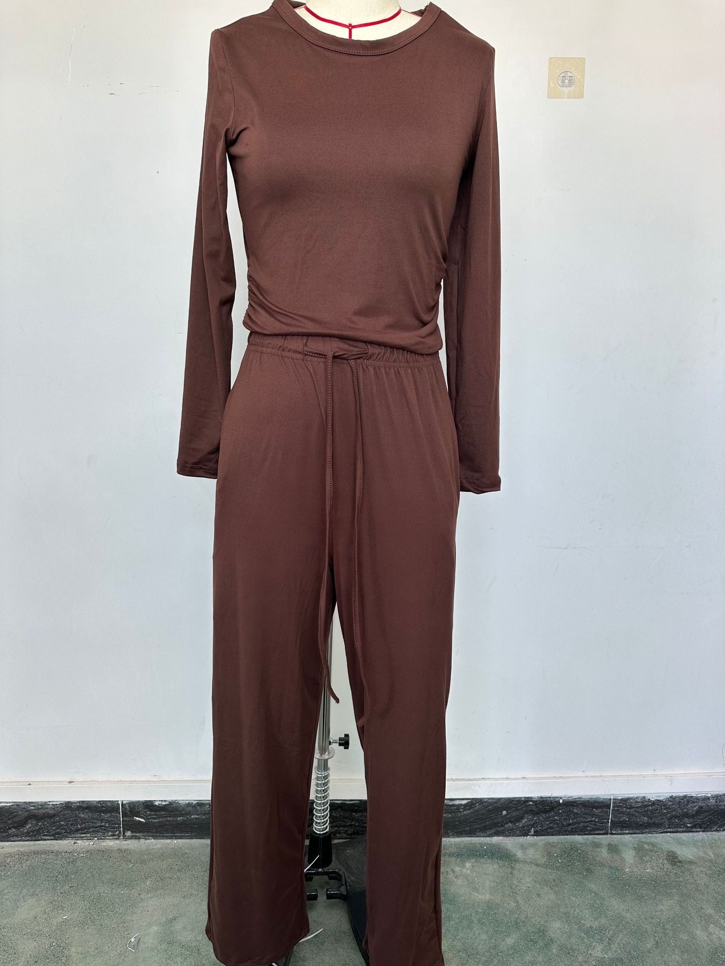 Solid Color Long Sleeves Outfit High Waist Wide Tops