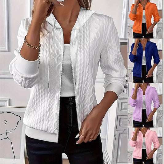 Women's Solid Color Long Sleeve Knitted Zipper Women's Sweater, Sweater