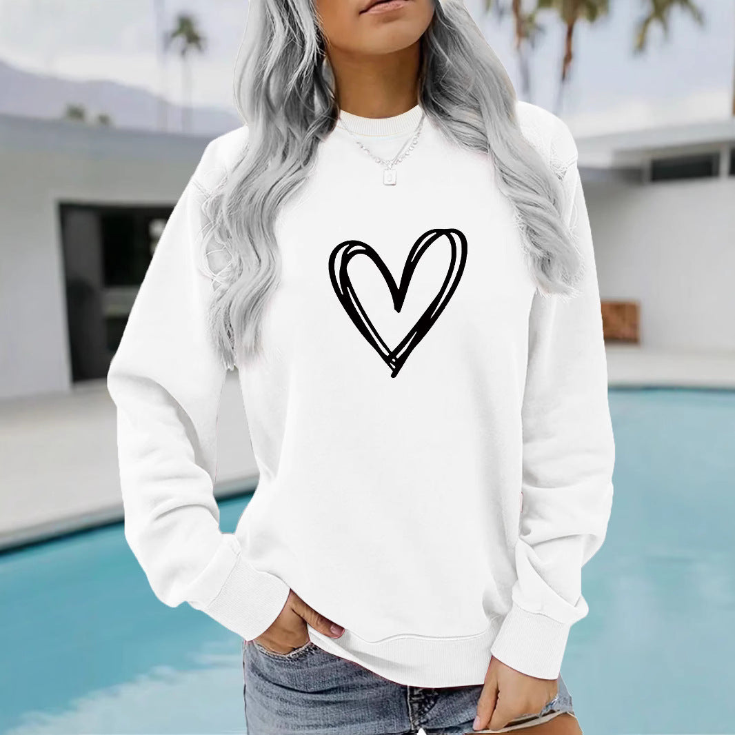 Women's Casual Long-sleeved Round Neck Heart Shape Printed Women's Sweater, Sweater