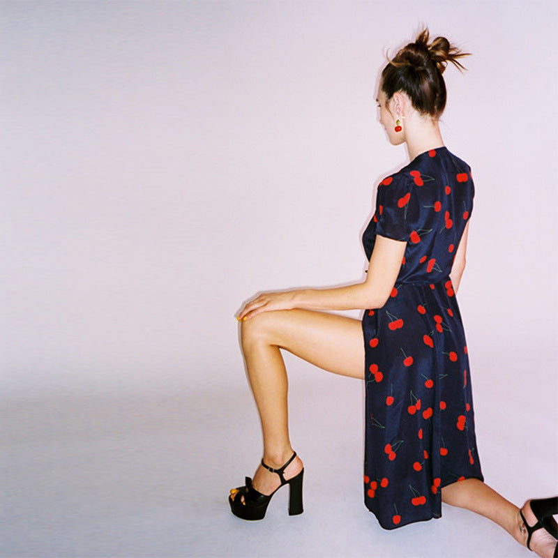 Women's Dress Sleeve Slim Waist Trimming Printing Dresses