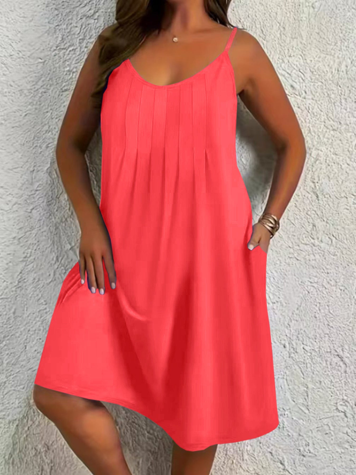 Women's Mid-length Umbrella Solid Color Crew Neck Dress