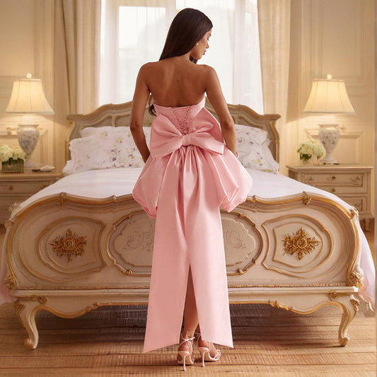 Women's Bow Tube Lantern Dress Dinner Party Dresses
