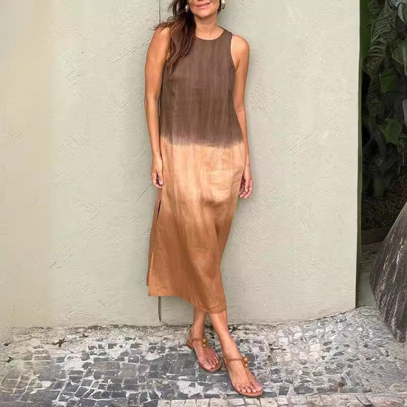 Women's Summer Casual Cotton Linen Sleeveless Slit Dress