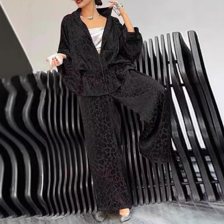 Women's Autumn Lapel Long Sleeve Leopard Print Suits