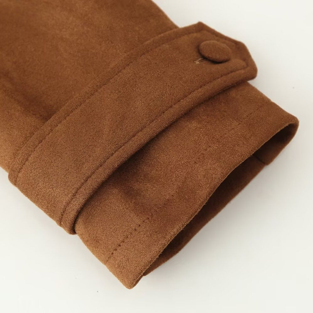 Women's Casual Deerskin Veet Belt Lapel Long Coats