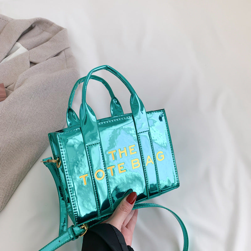 Bright Leather Letter Printing Mirror High Tote Bags