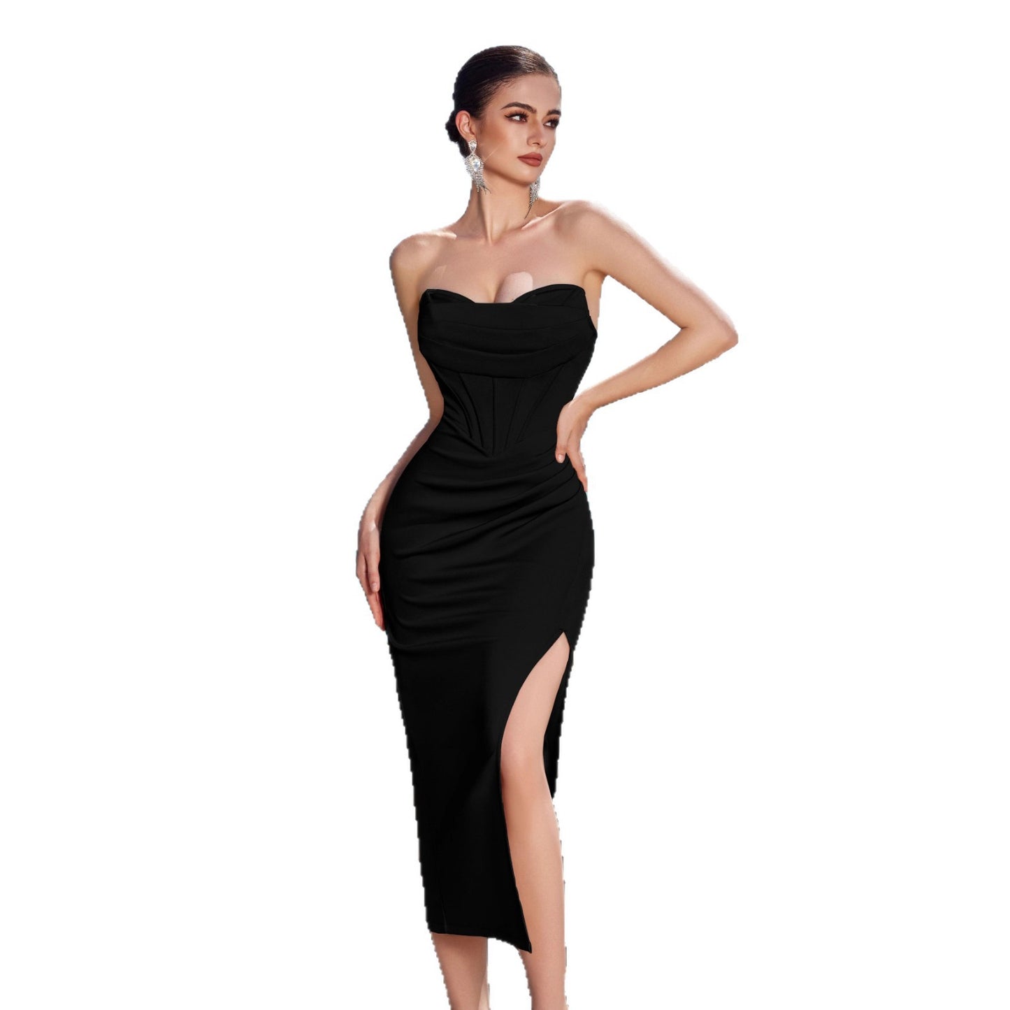 Sexy Tube Slit Solid Color Slim The Dinner Tops