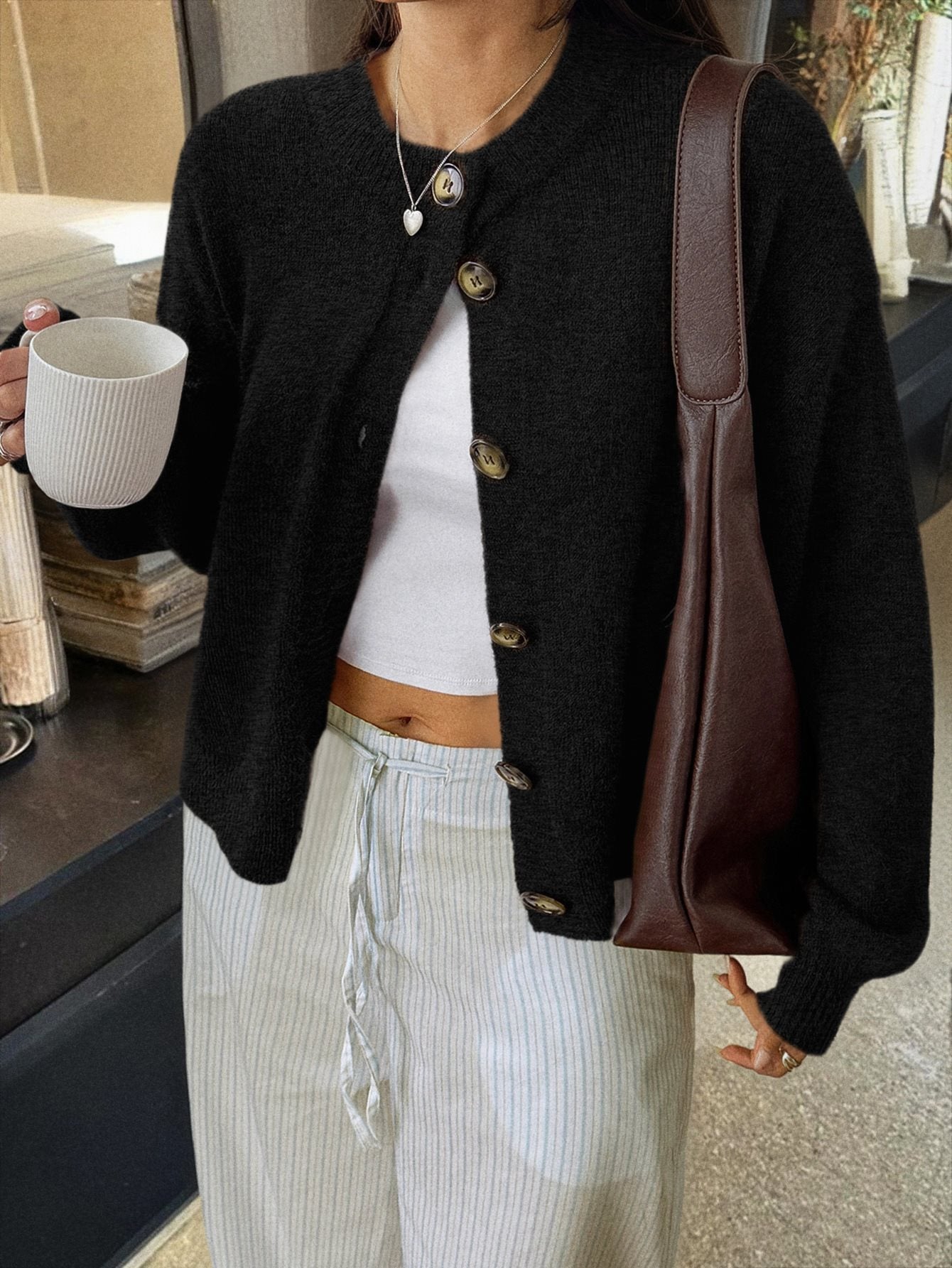 Women's Casual Simple Buttons Long Sleeve Sweaters