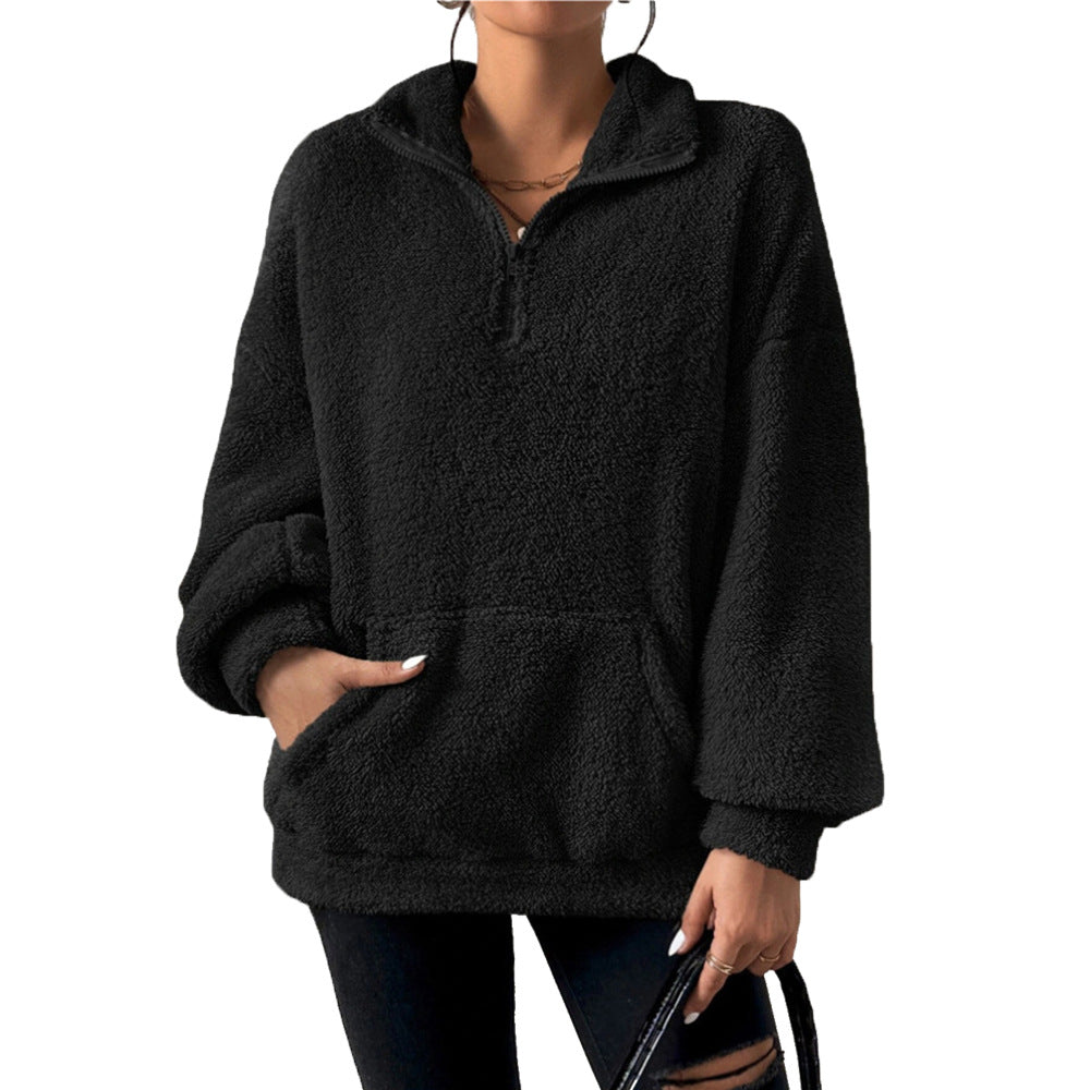 Women's Veet Fleece-lined Stand Collar Casual Women's Sweater, Sweater