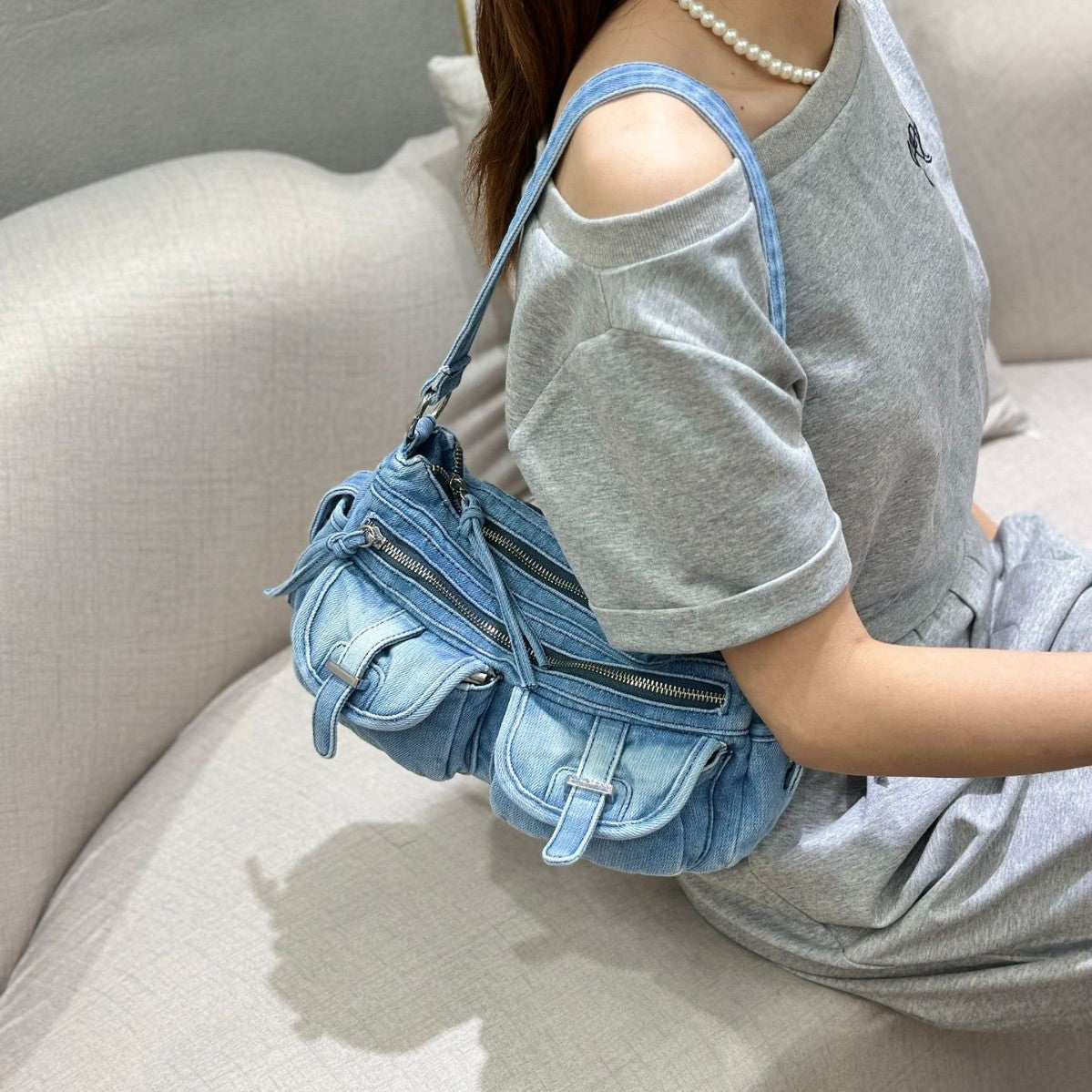 Women's Retro Fashion Underarm Trend Denim Armpit Bags