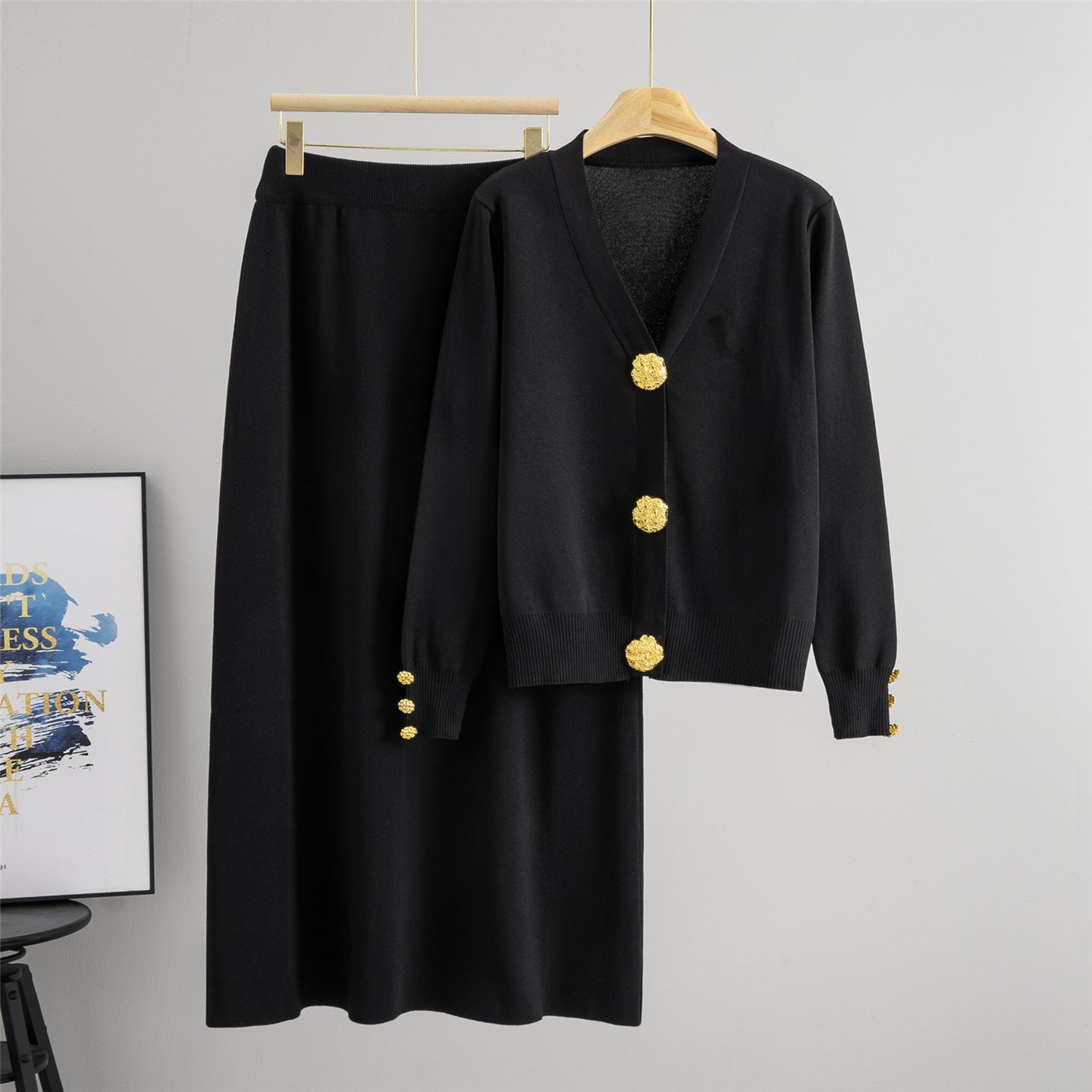 Women's Fashionable Elegant Large Metal Buckle Knitting Suits
