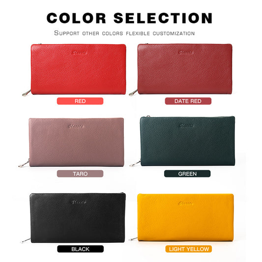 Long First Layer Cowhide Clutch Large Ladies Wallets