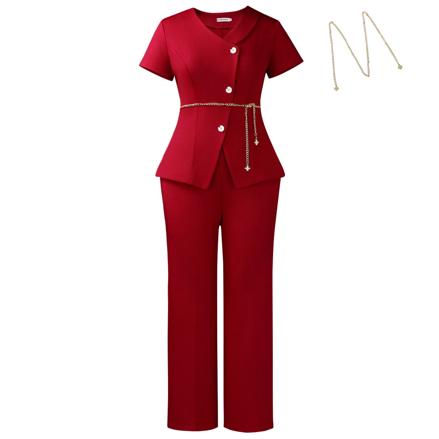 Women's Summer Elegant Button Short-sleeved Two-piece African Fashion Casual Suit