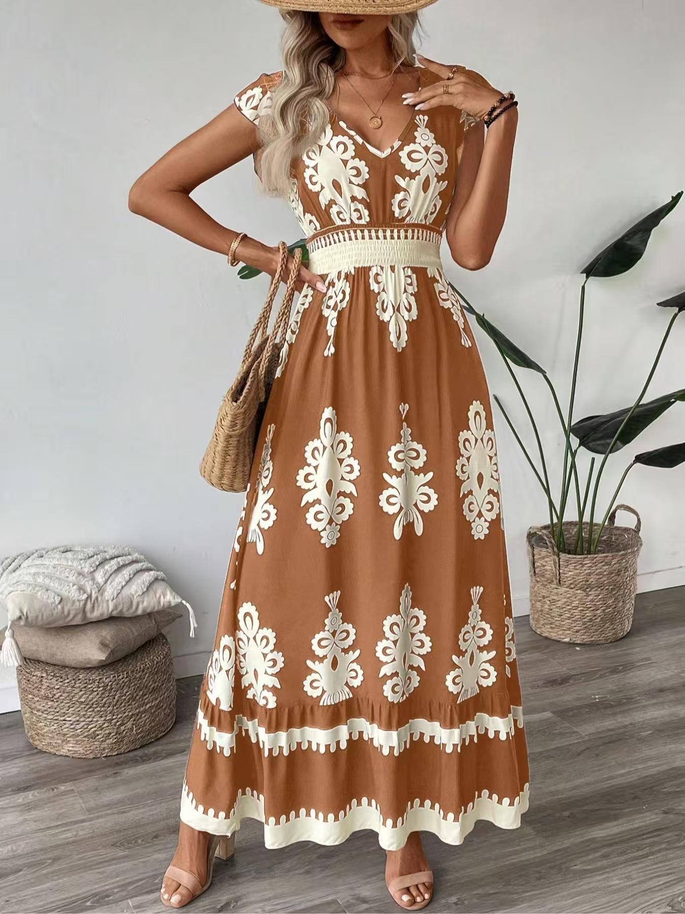 Women's Summer Fashion Printed Waist Long Clothing
