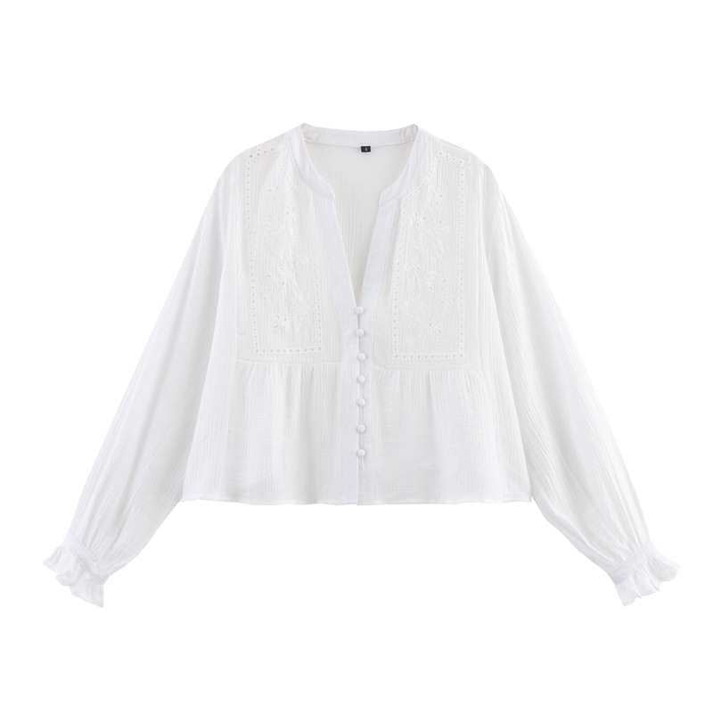 Women's Fashion Casual Hollow Shirt Embroidered Loose Blouses