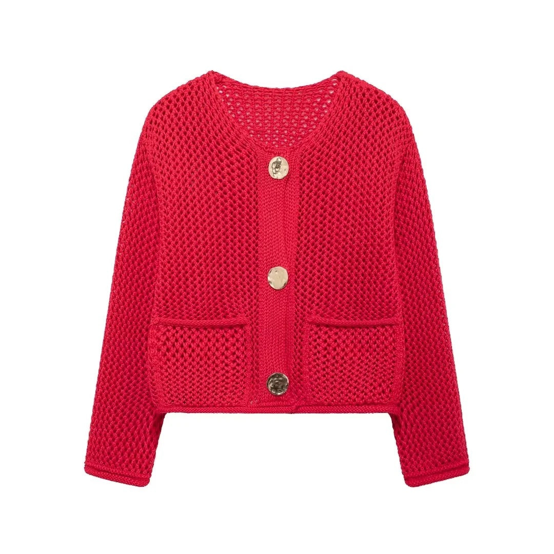 Women's Thick Needle Long Sleeve Large Buttons Sweaters