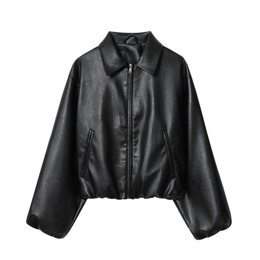 Autumn Faux Leather Solid Color Bomber Jackets
