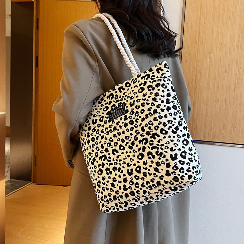 Canvas Autumn Vintage Leopard Print Schoolgirl Shoulder Bags