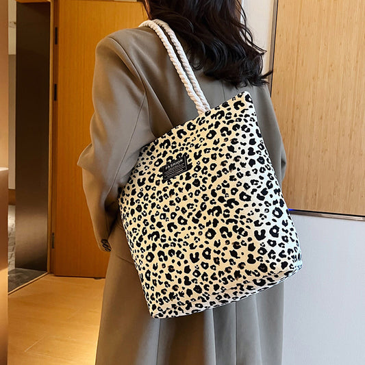 Canvas Autumn Vintage Leopard Print Schoolgirl Shoulder Bags