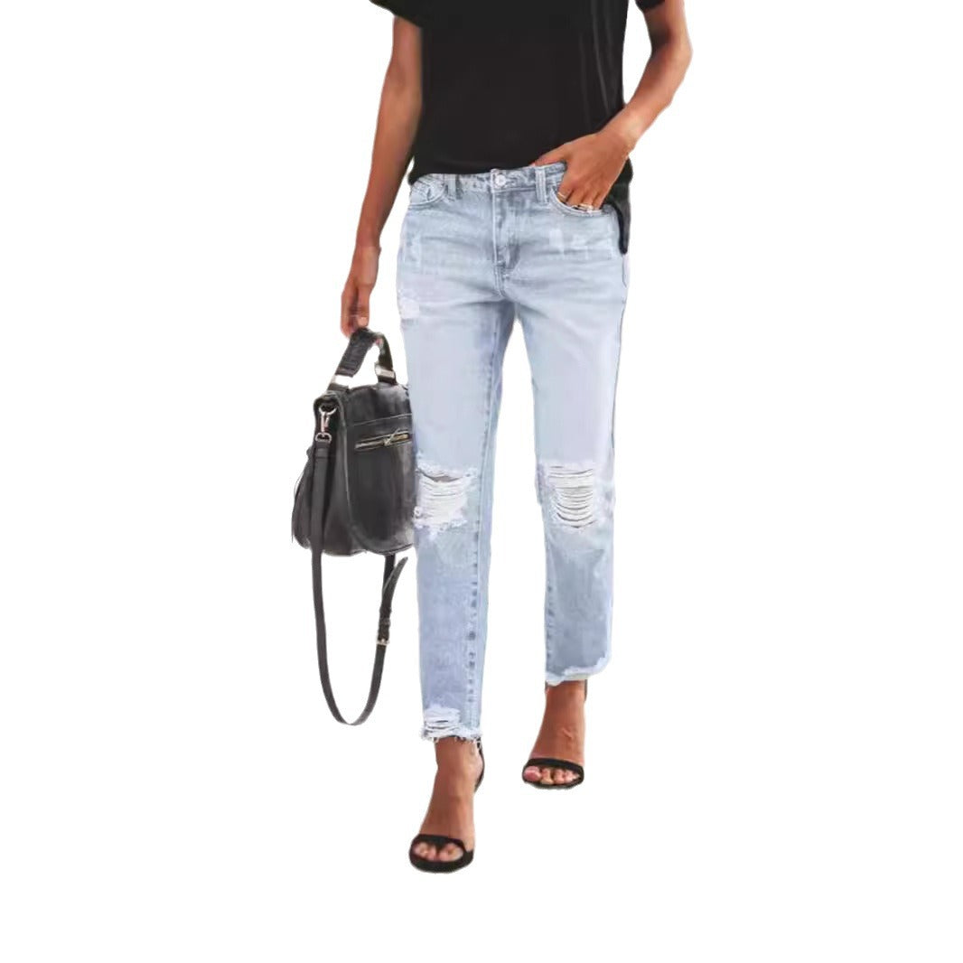 Women's Ripped Retro Fashionable Denim Trousers Women's Jeans