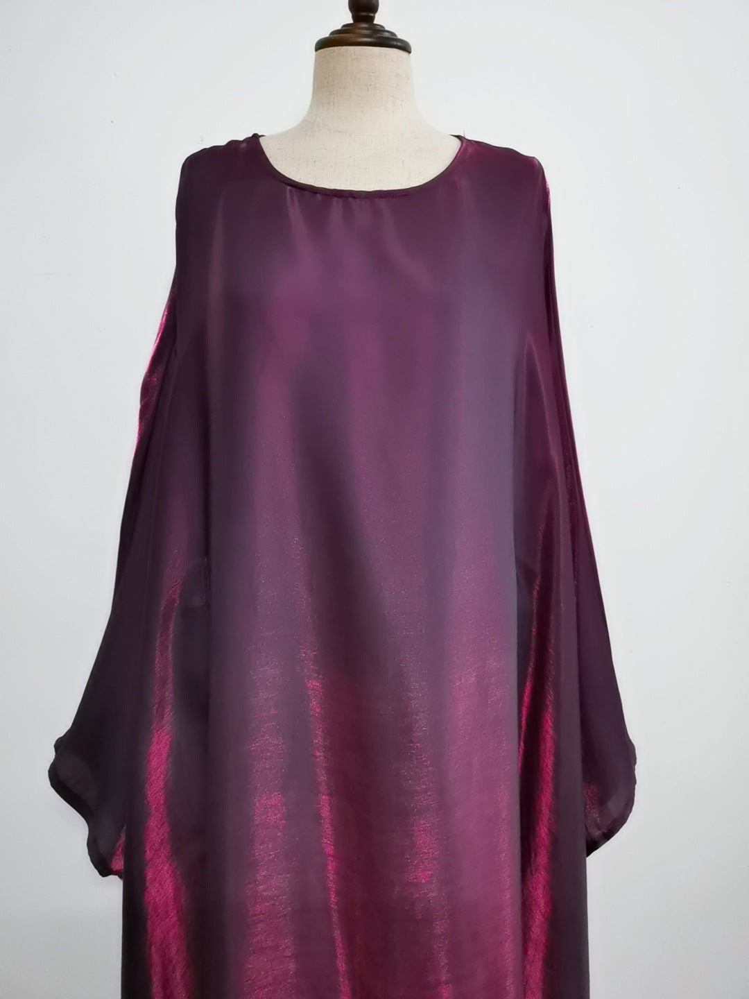 Solid Color Loose Simple Shiny Satin Robe Batwing Dress