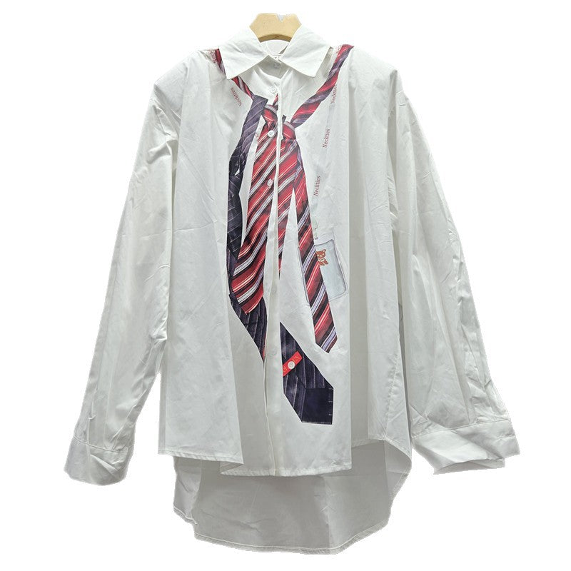 Women's Niche Tie Printed Striped Shirt Autumn Blouses
