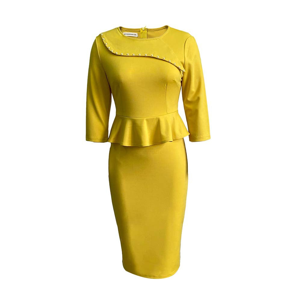 Summer Solid Color Sheath Beaded Pencil Dress