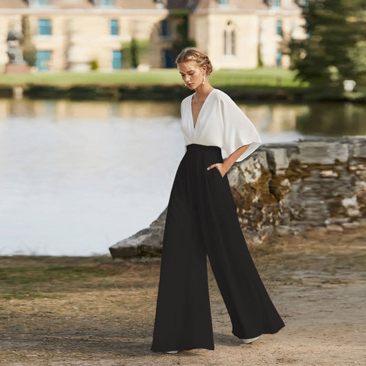 Women's Sleeve Dress Deep V High Waist Jumpsuits