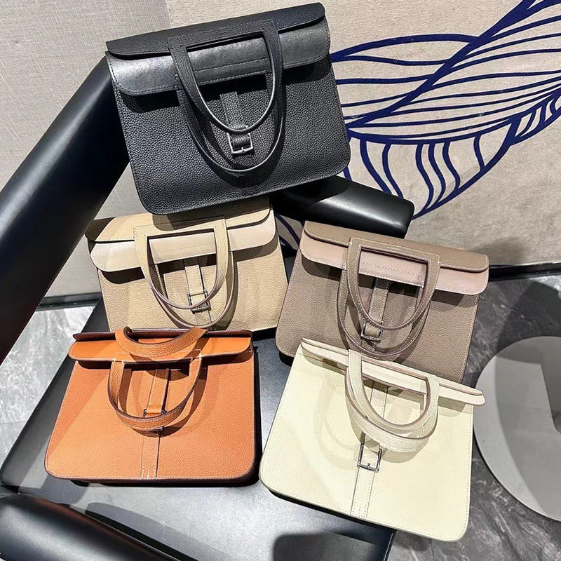 Genuine Leather Saddle Vachette Clasp Portable Handbags