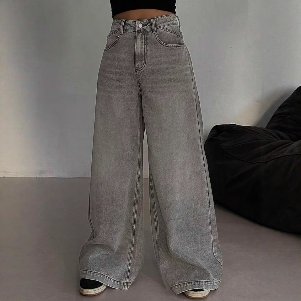 Women's American Retro Draping High Waist Wide Leg Loose Women's Jeans