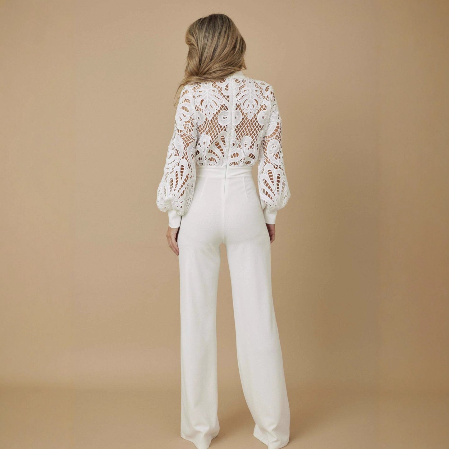 Women's Personalized Line Lace Stitching Long-sleeved Casual Jumpsuits
