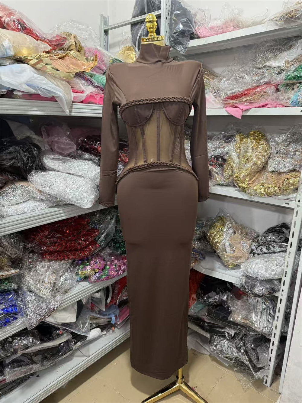 Women's Seaside Vacation Style Half Turtleneck Mesh Tight Dresses
