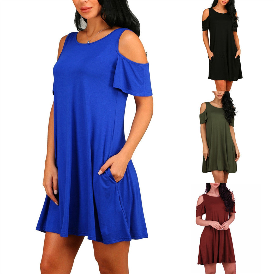 Women's Raglan Sexy Solid Color Wide Hem Mid-length Dress
