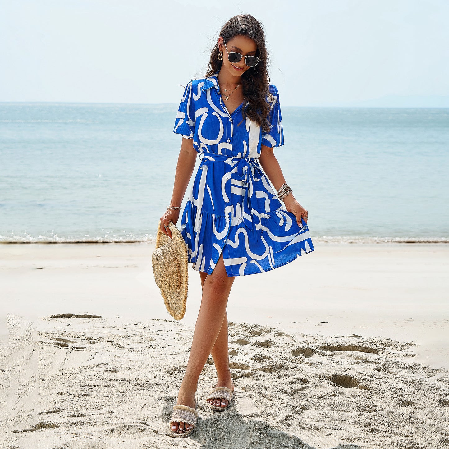 Casual Dress Elegant Geometric Printed Sleeve Shorts