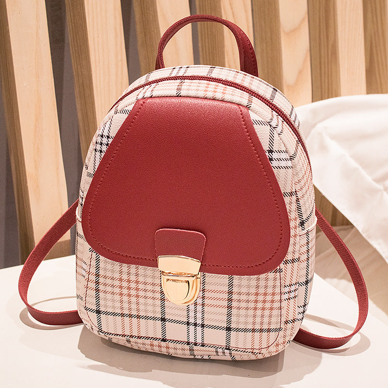 Women's Double Plaid Color Matching Tube About Backpacks