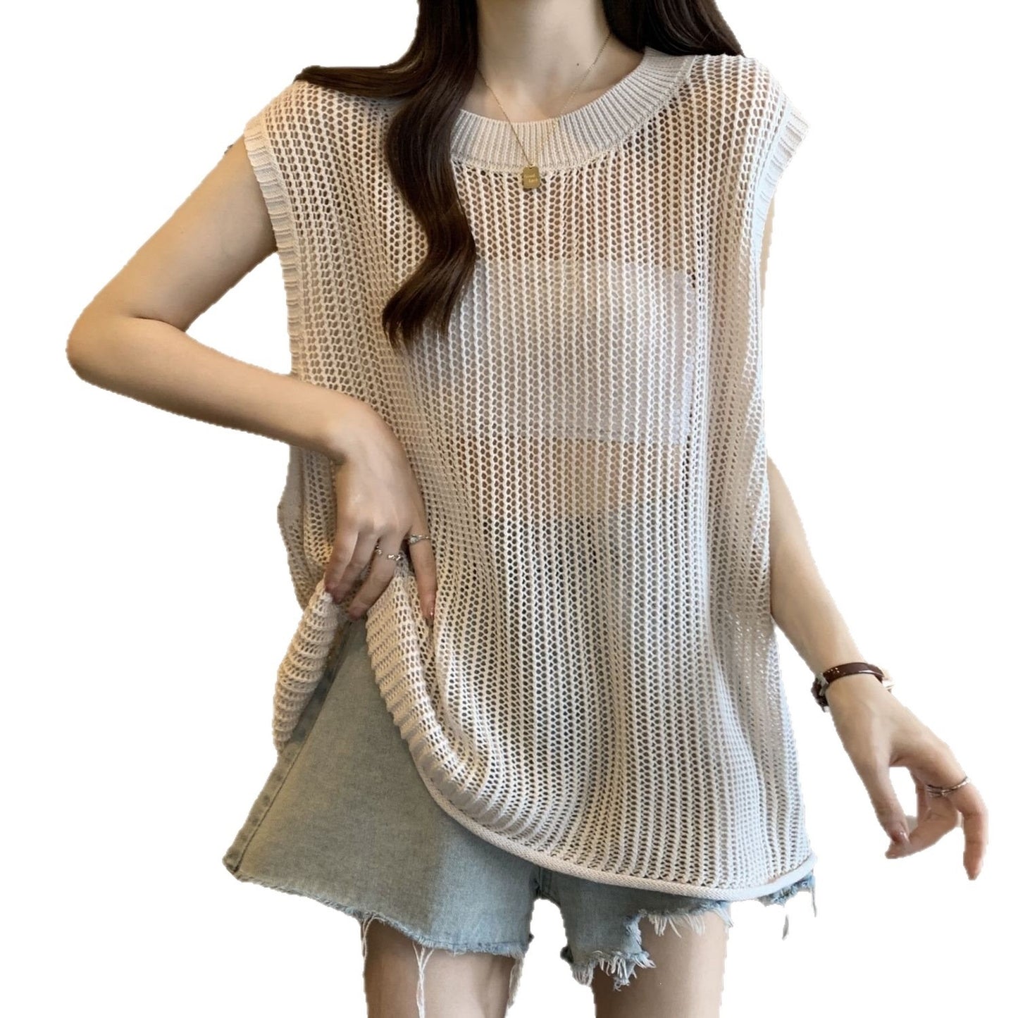 Outer Match Round Neck Sleeveless Waistcoat Sweaters