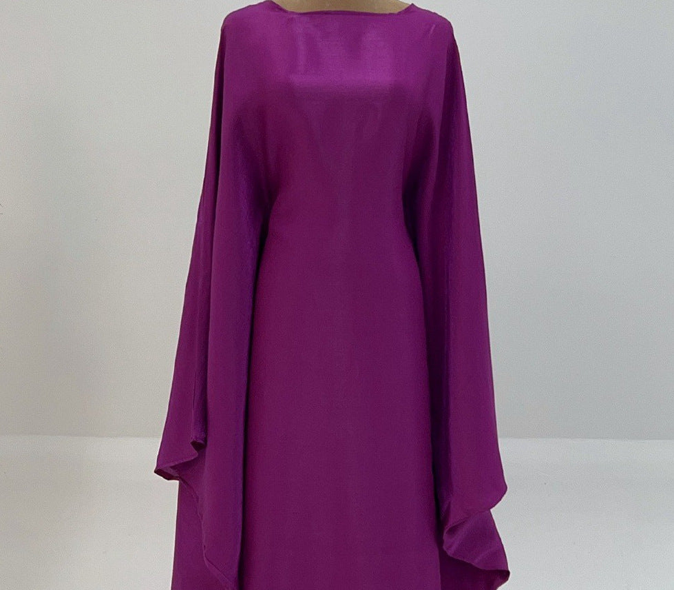 Solid Color Loose Simple Shiny Satin Robe Batwing Dress