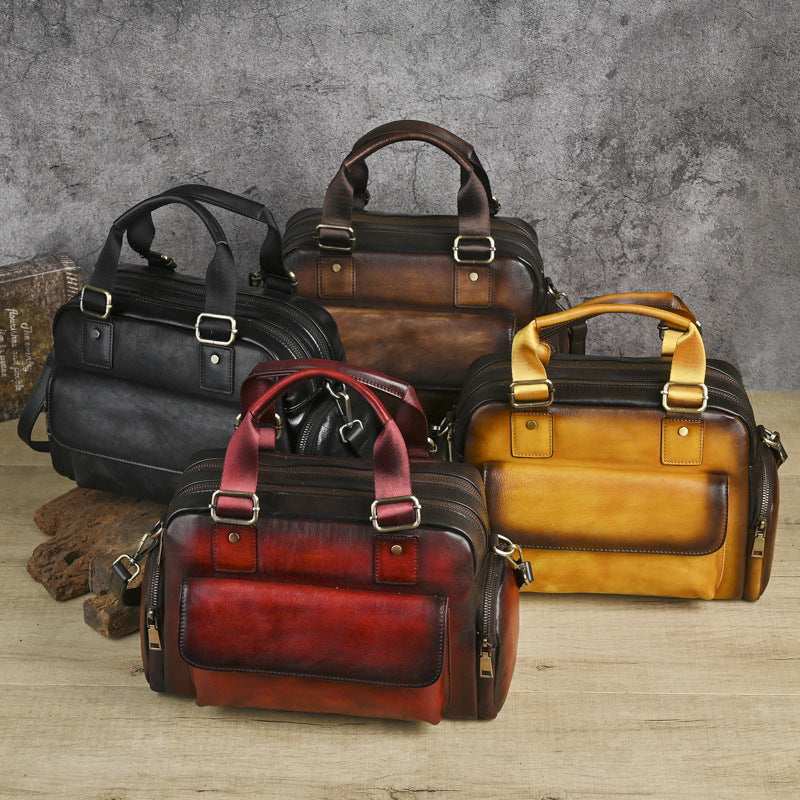 Women's First Layer Cowhide Large Capacity Handmade Brushed Crossbody Bags