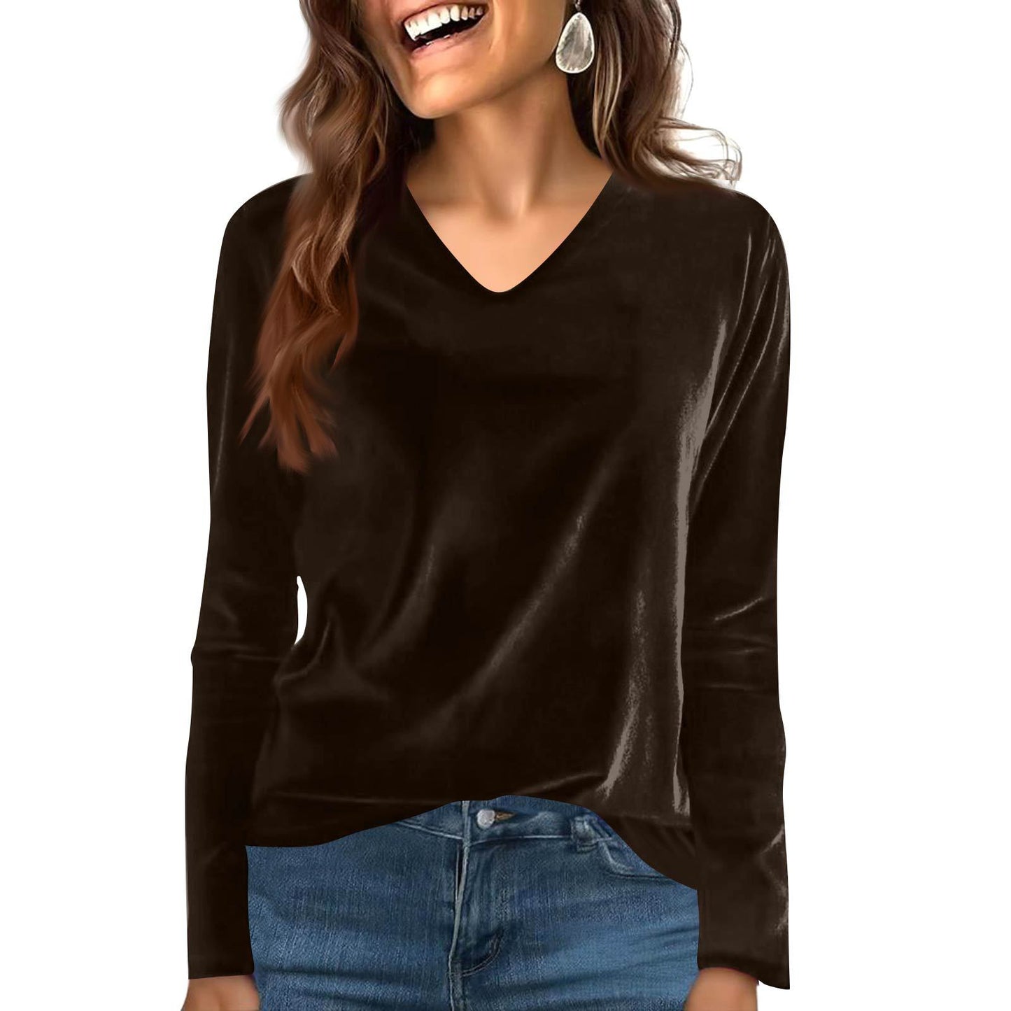 Women's Veet Solid Color Long Sleeve Retro Bottoming Women's T-shirt