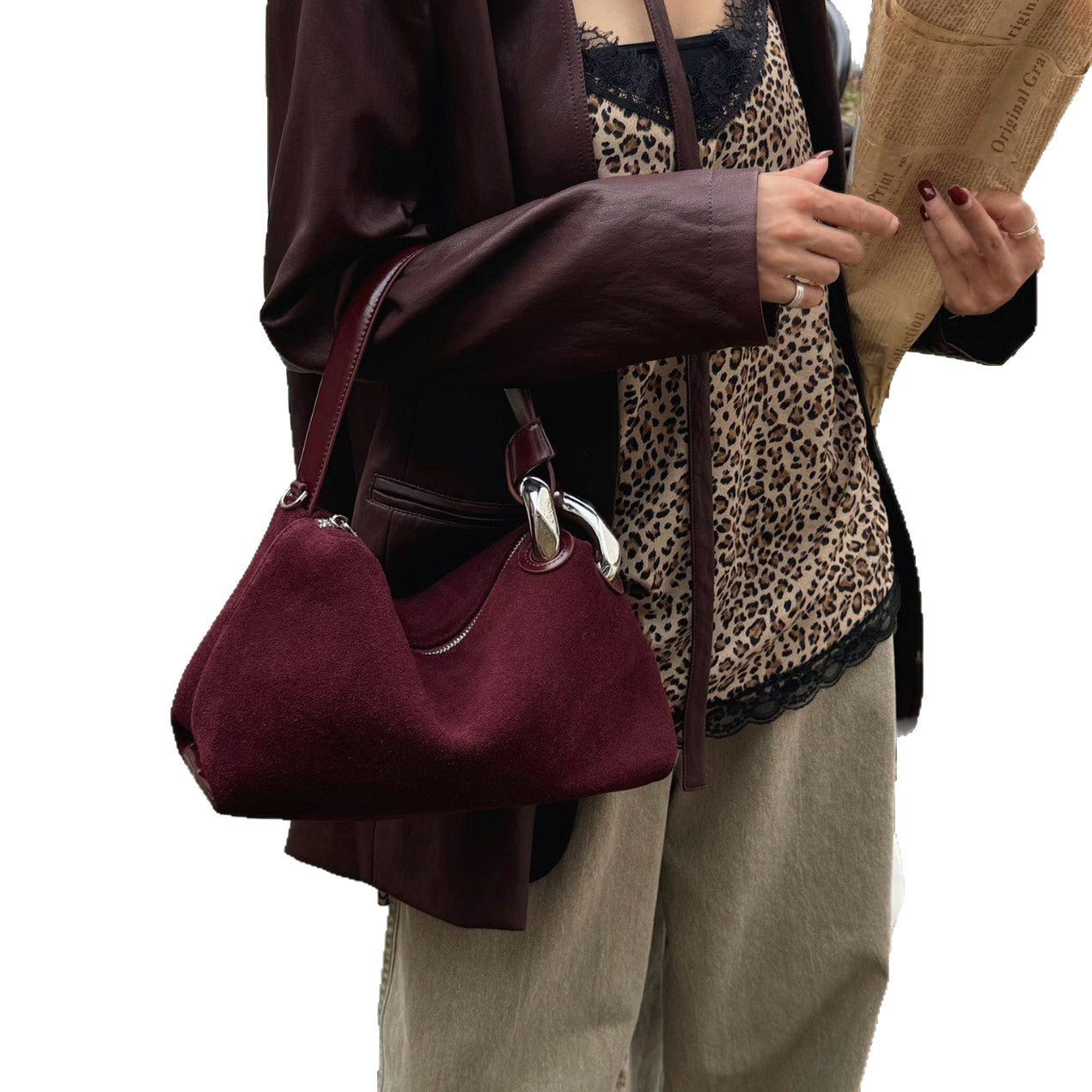 Slouchy Frosted Cowhide Pillow Large Capacity Handbags